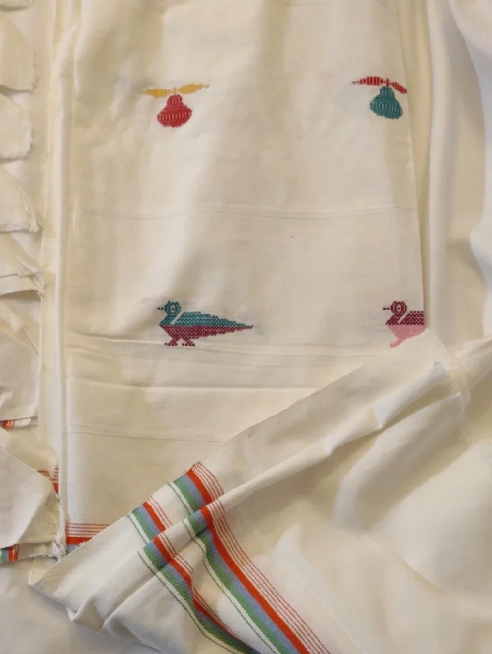 Vintage White Handcrafted Woven & Embroidered Napkins and Tablecloth/Runner Set